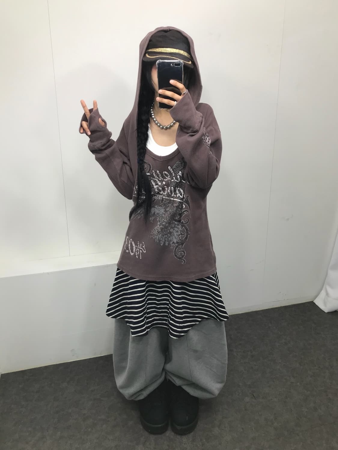 할리데이비슨 브라운 후드 원숄더 큐빅 롱슬리브 ( 대장 ) 상품이미지7