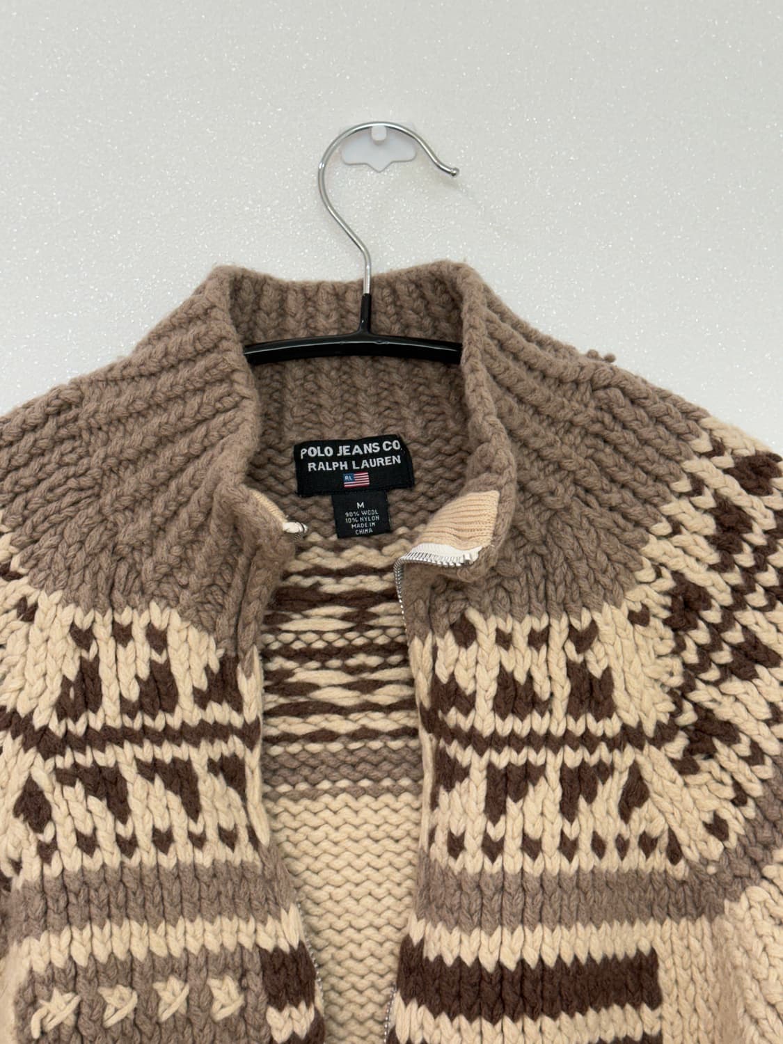 [m] 폴로 코위찬 성조기 스웨터 니트 집업 베이지 브라운 상품이미지3