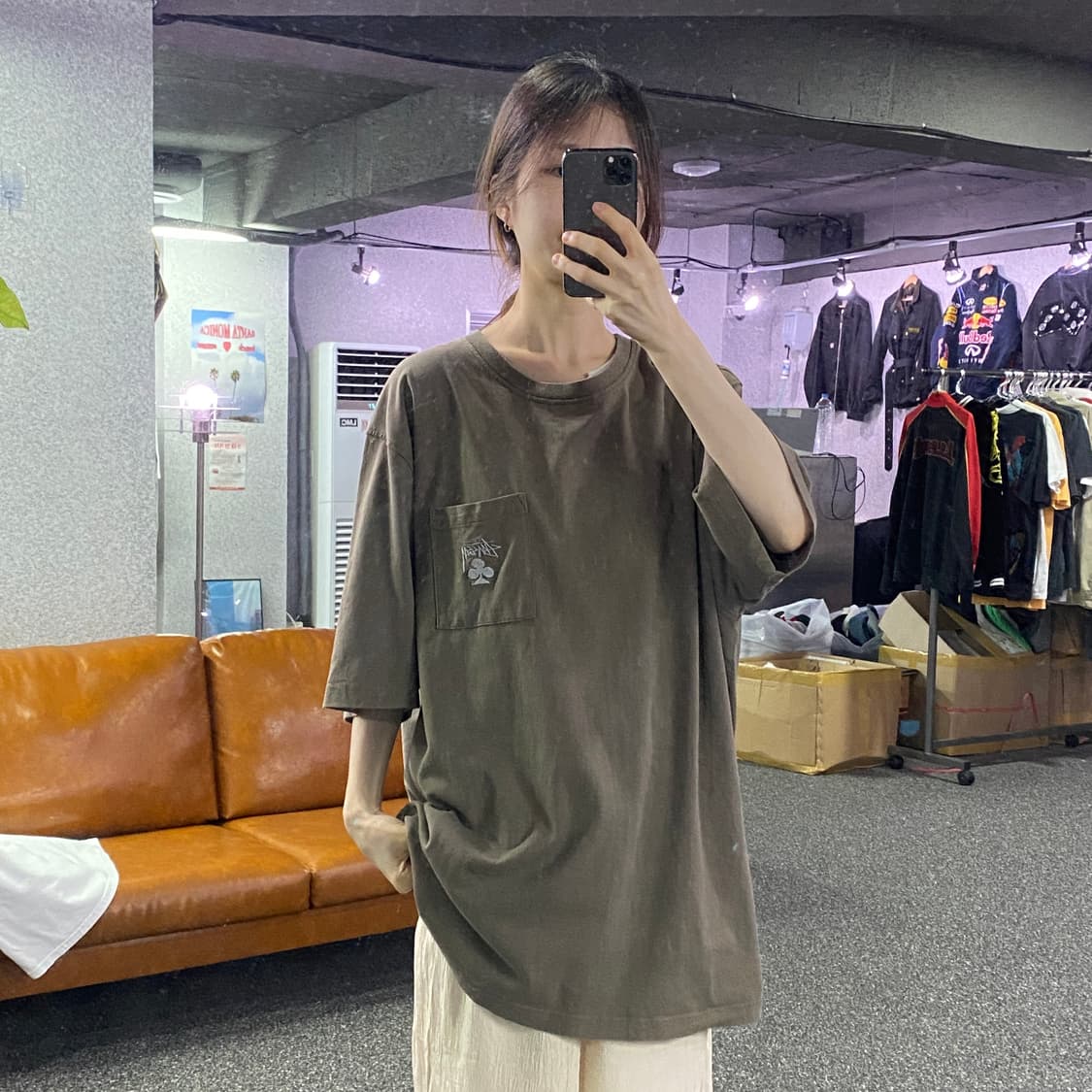 스투시 포켓로고 카키 반팔티 B2237 상품이미지1