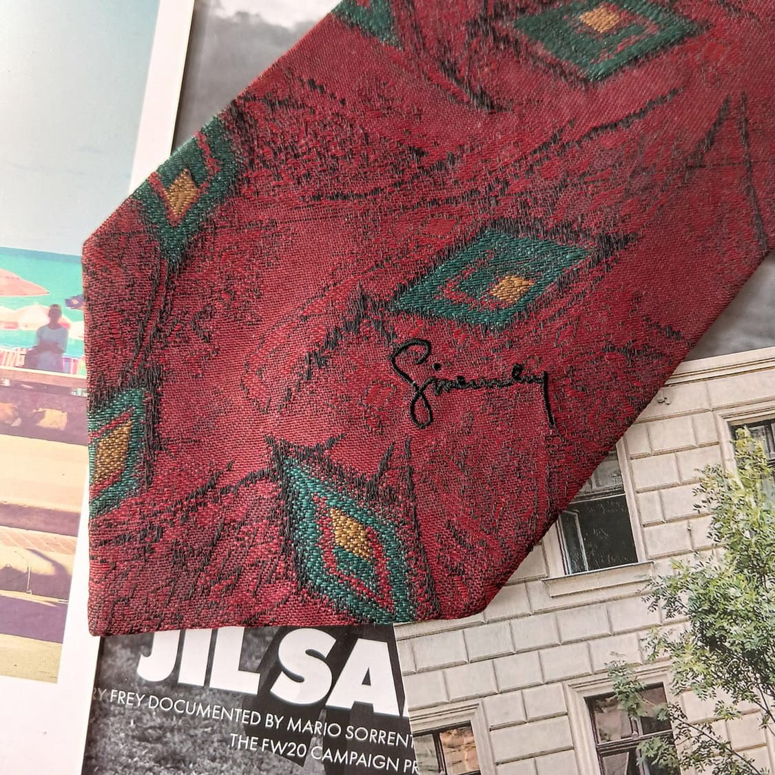 지방시 실크 버건디 아트 자카드 넥타이 8.8cm A등급 A19527
 상품이미지6