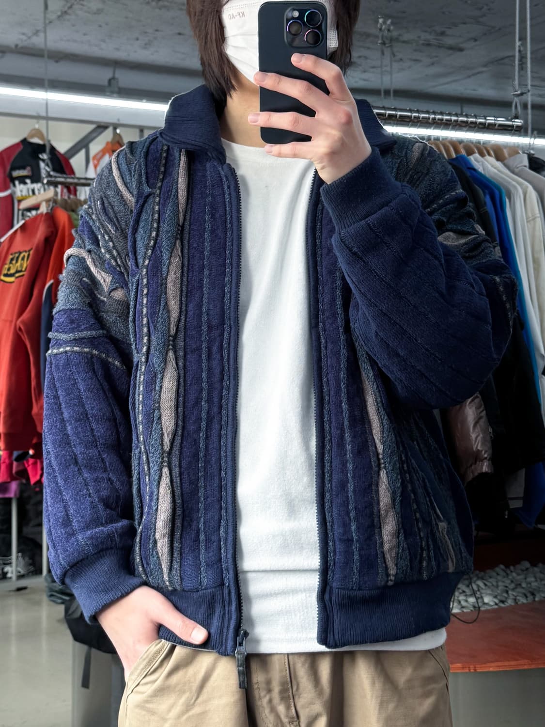 질 집 쓰리디 케이블 울 니트 집업 블루종 상품이미지2
