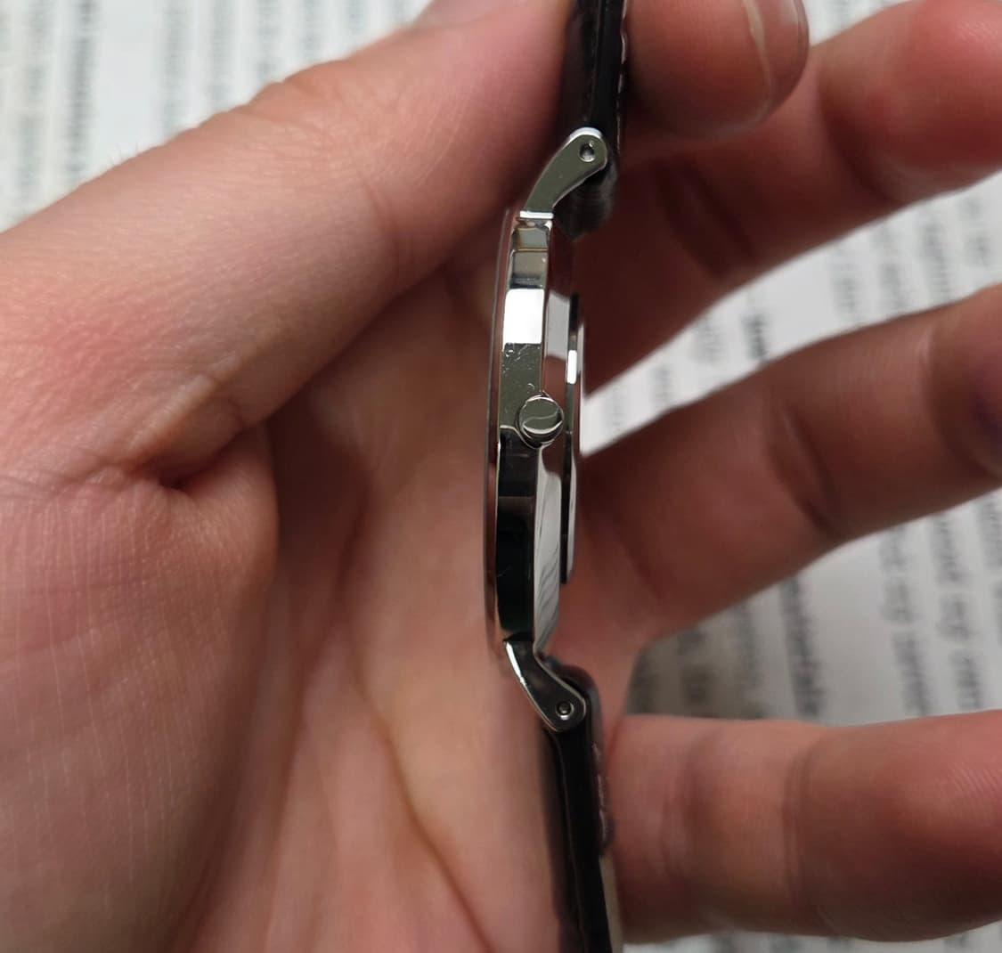 빈티지 로만손 화이트 와플 다이얼 슬림쿼츠 드레스워치 남성용 상품이미지6