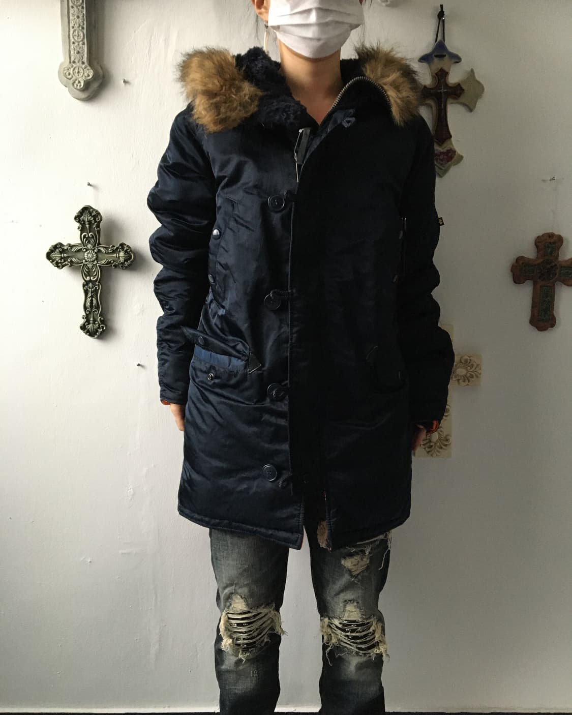 Alpha inderstries navy fake fur hood jum 상품이미지8