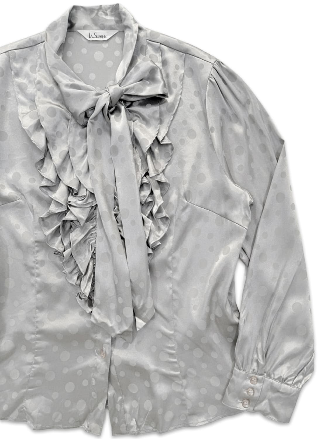 빈티지 그레이 도트 리본 블라우스 상품이미지2