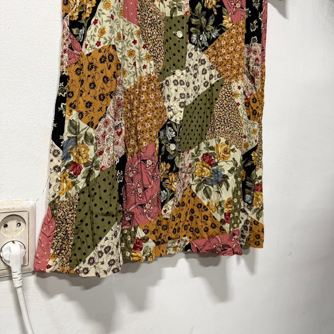 VTG 빈티지 모리 하구미 패치워크 버튼 롱 로브 원피스 상품이미지4
