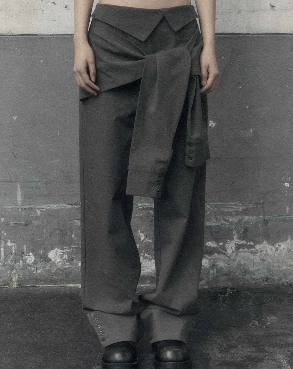 보헤미안서울 턴업 와이드 셔츠 팬츠 카키그레이 상품이미지3