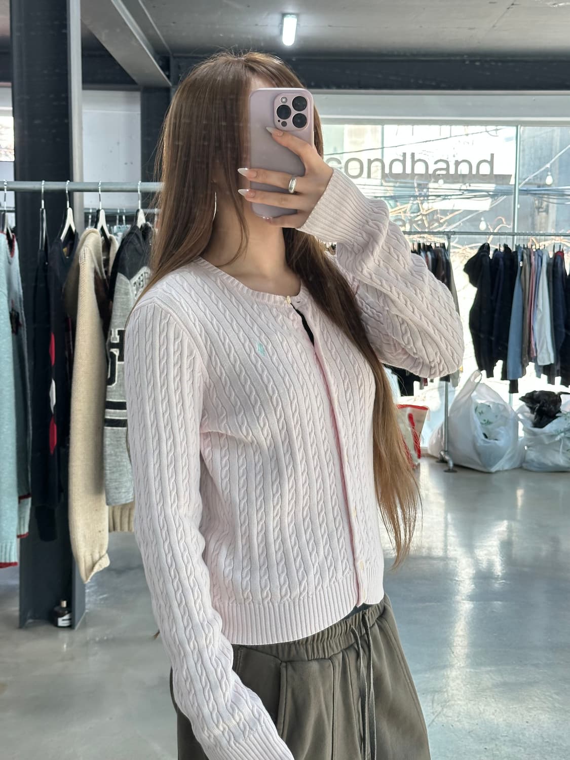 폴로랄프로렌 코튼캔디핑크 꽈배기 케이블니트 가디건 상품이미지2