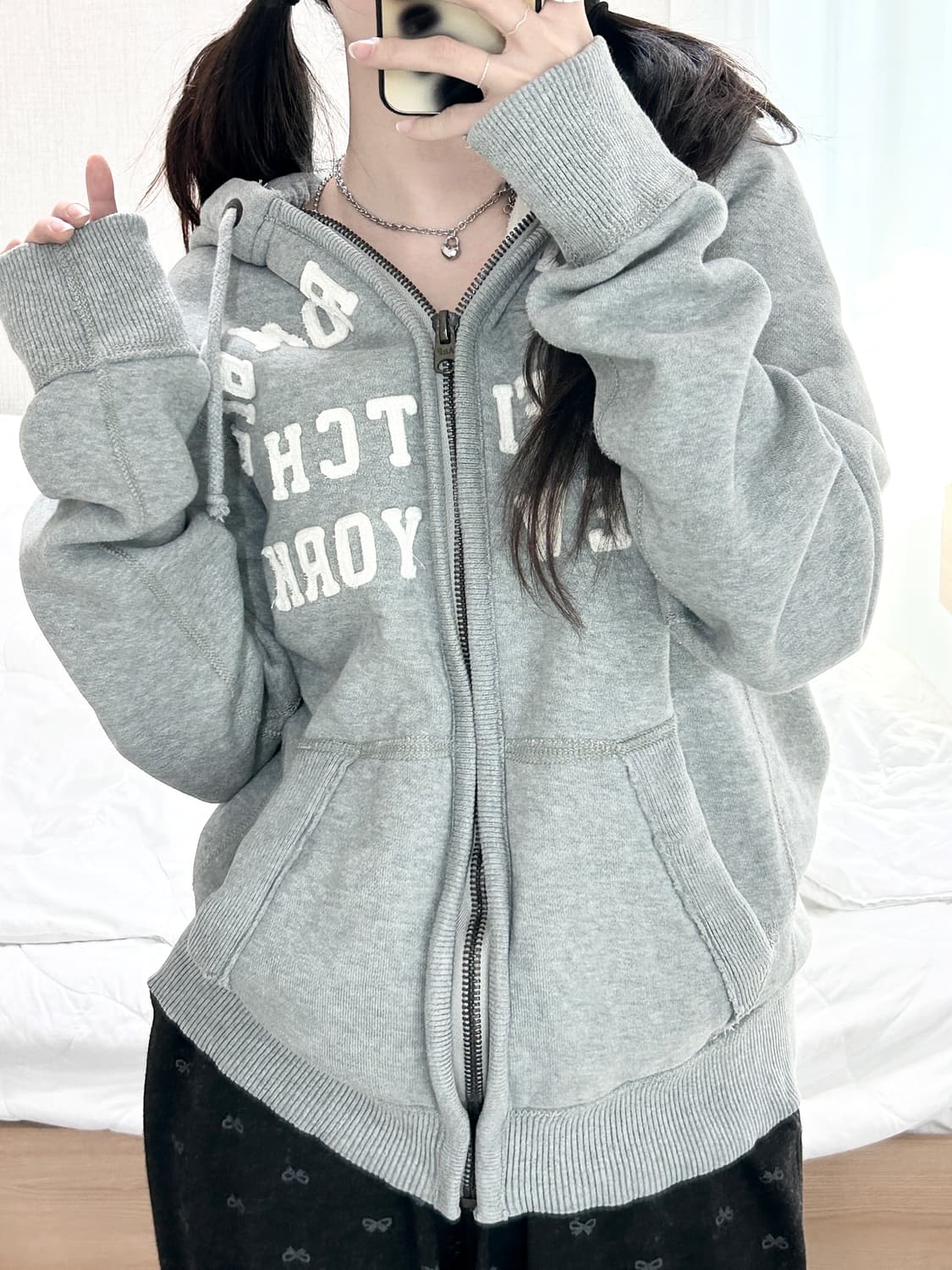 아베크롬비 빅로고 그레이 헤비스웻 후드집업 상품이미지3