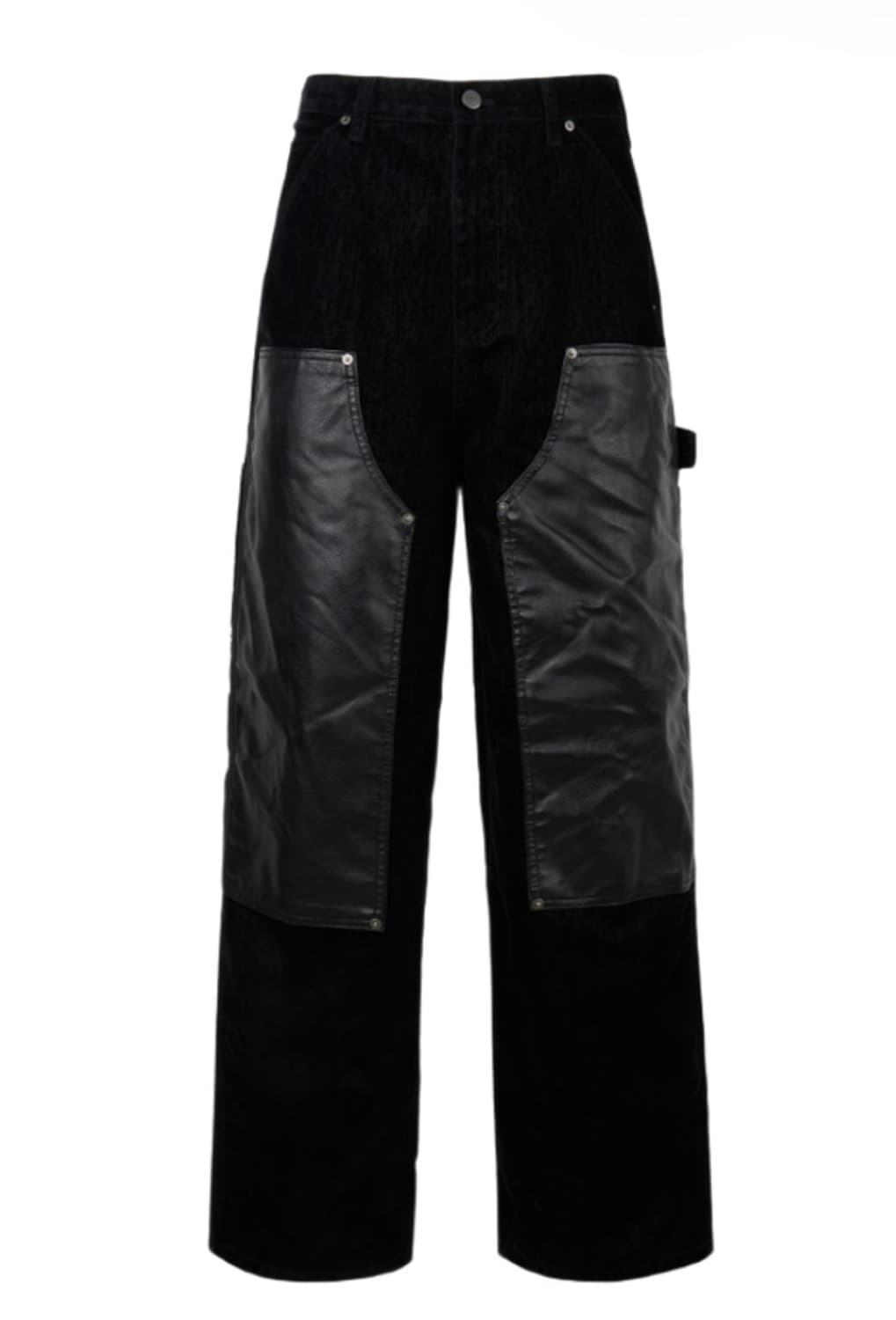 (2)에모스탠스클럽 벨벳 레더 패널 배기 카팬터 진 블랙 상품이미지1