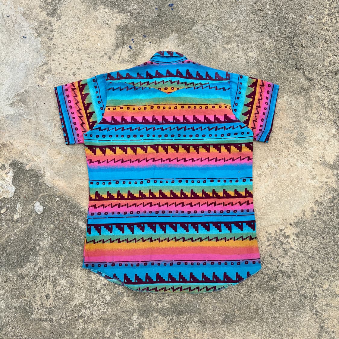 90s USA 팬핸들 슬림 네이티브 웨스턴 반팔셔츠 XL 상품이미지6