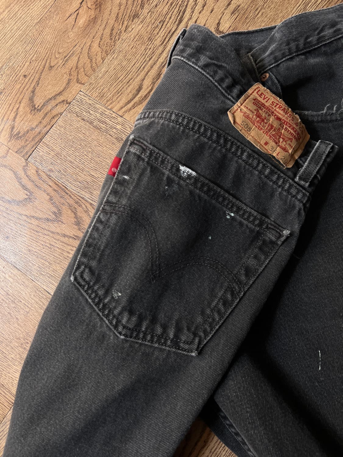 [36]00's 리바이스 505 블랭크탭 빈티지 페인팅 흑청 데님 팬츠 상품이미지7