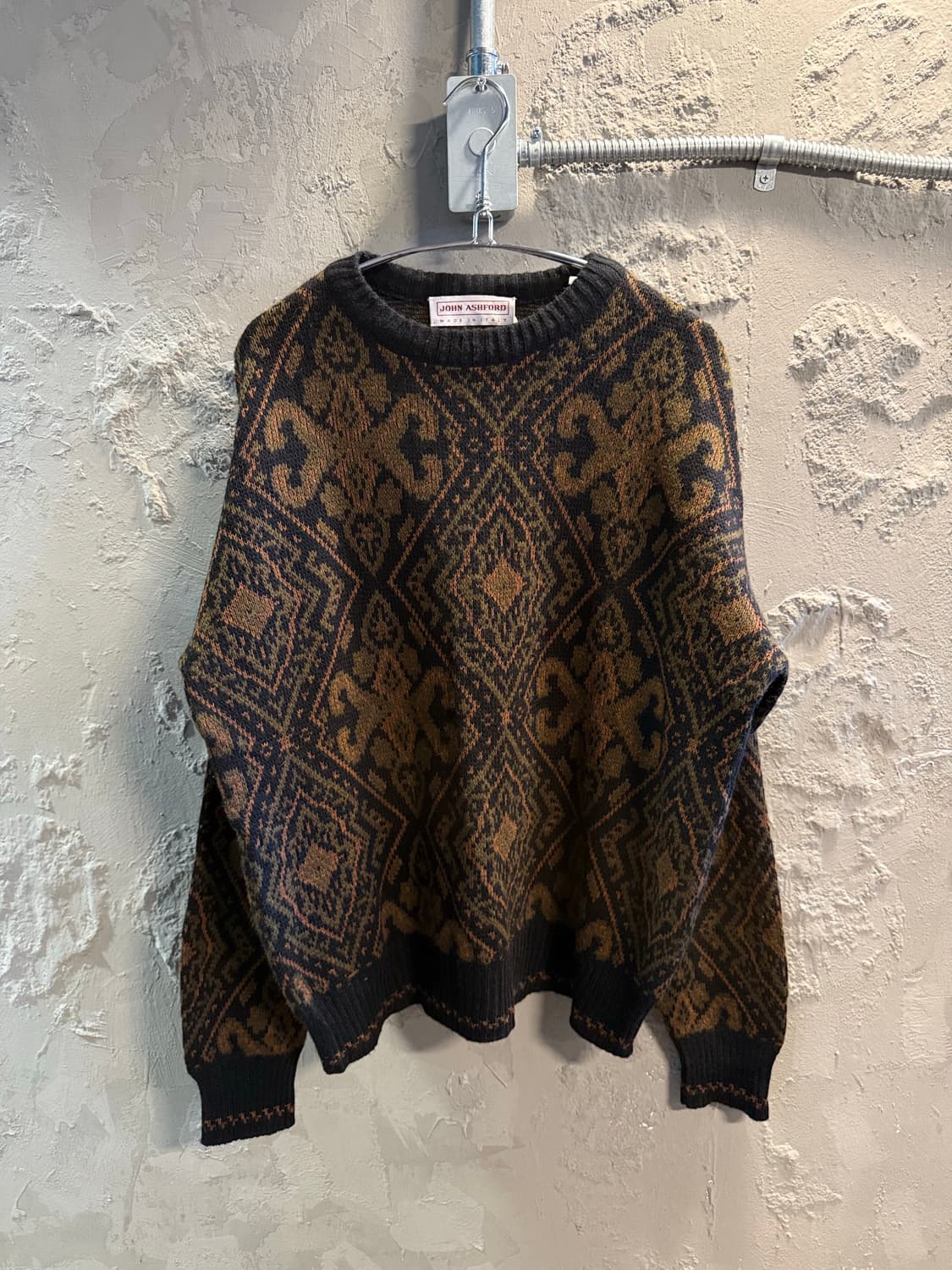 존 애쉬포드 이탈리아 페이즐리 자카드 울 니트 브라운 XL 상품이미지1