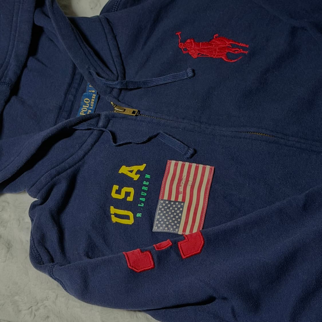 폴로 빅포니 성조기 네이비 후드집업 L 상품이미지2