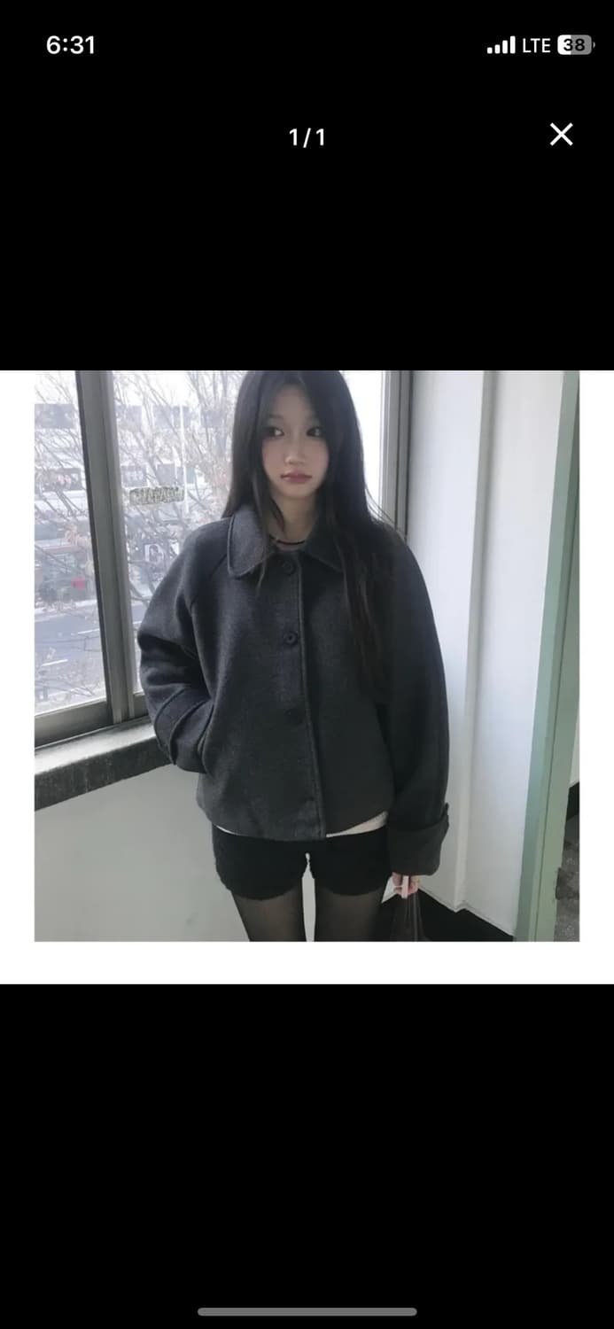 유색 필 모직 싱글 숏코트 charcoal  상품이미지2