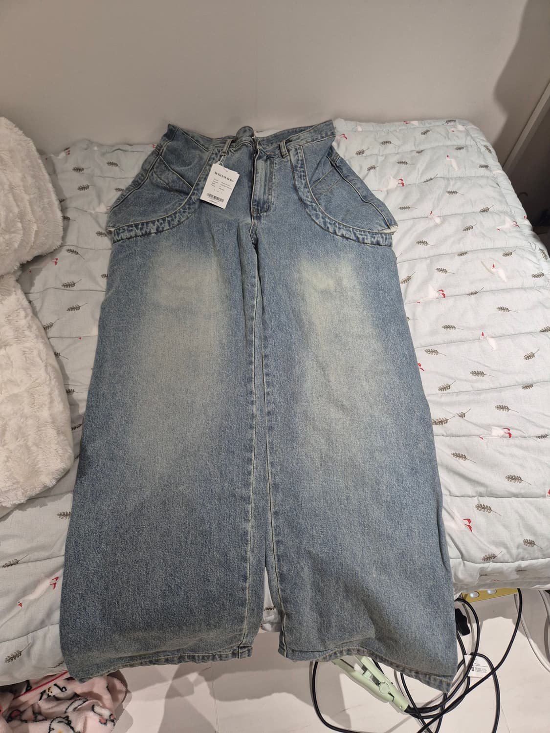 우알롱 워싱 커브 포켓 데님 자켓, 바지 셋업 상품이미지4