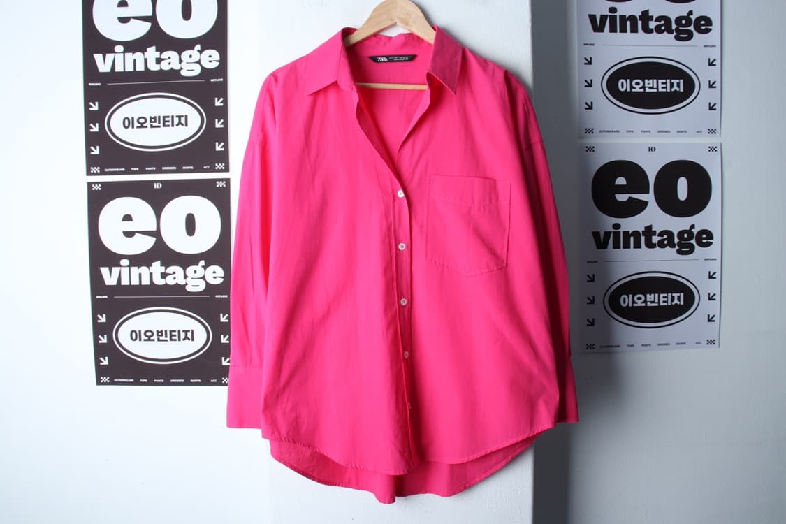 W(S-XL) 자라 셔츠 남방 오버핏 브이넥 핑크 무지-H32352 상품이미지2