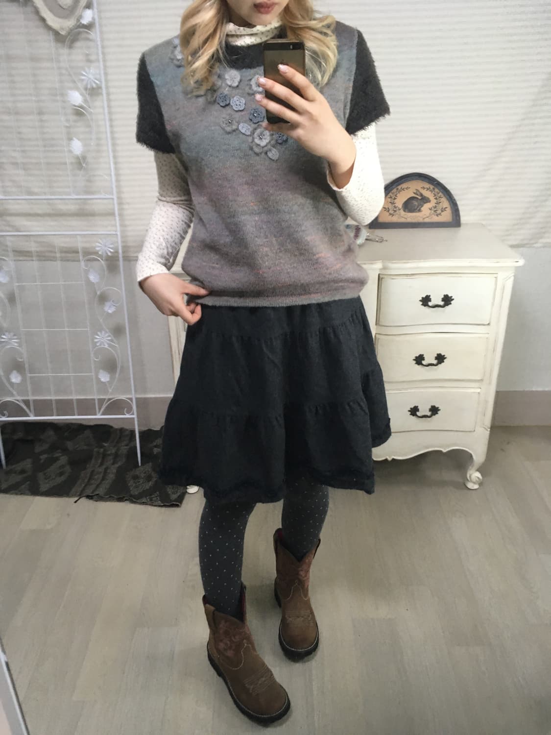 일본빈티지 플로럴 자수 하프 니트 상품이미지5