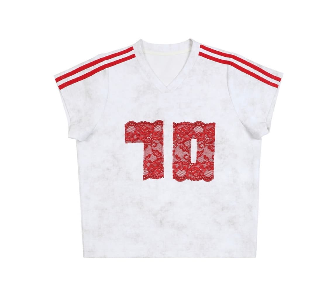 지쿠 V-neck Snowflake Loose T-shirt  상품이미지2