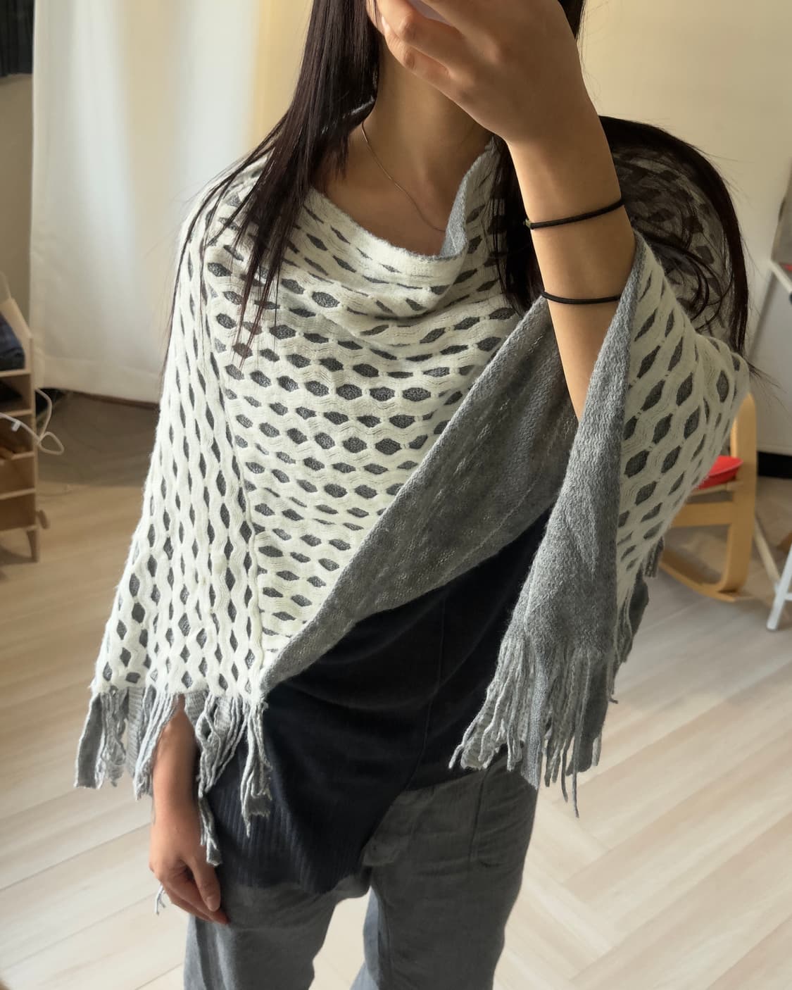 [Vintage] waffle tassel poncho 상품이미지2