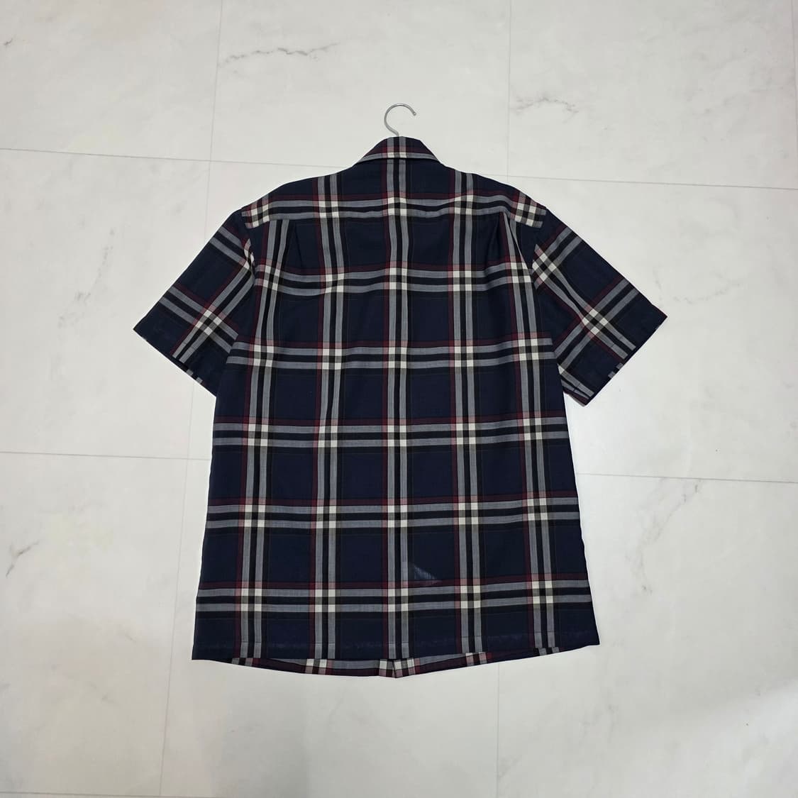 100 닥스 네이비 체크 반팔셔츠 폴리 모 혼방 상품이미지4