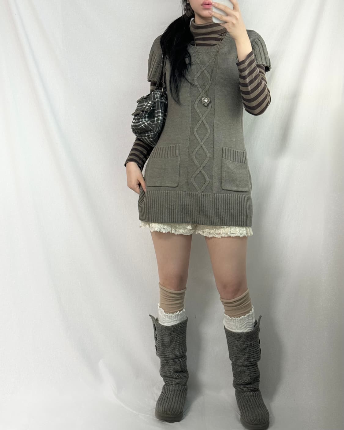 케이블 니트 패턴 원피스 상품이미지5