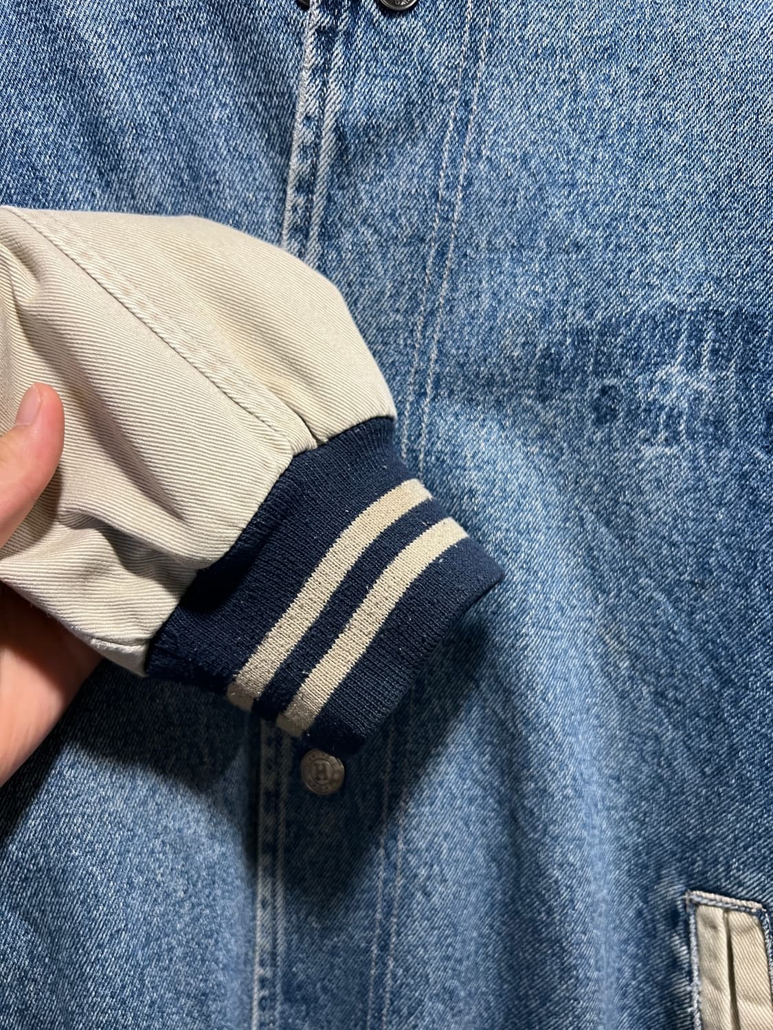 [M]90's USA 빈티지 아이보리 데님 바시티 자켓 상품이미지6