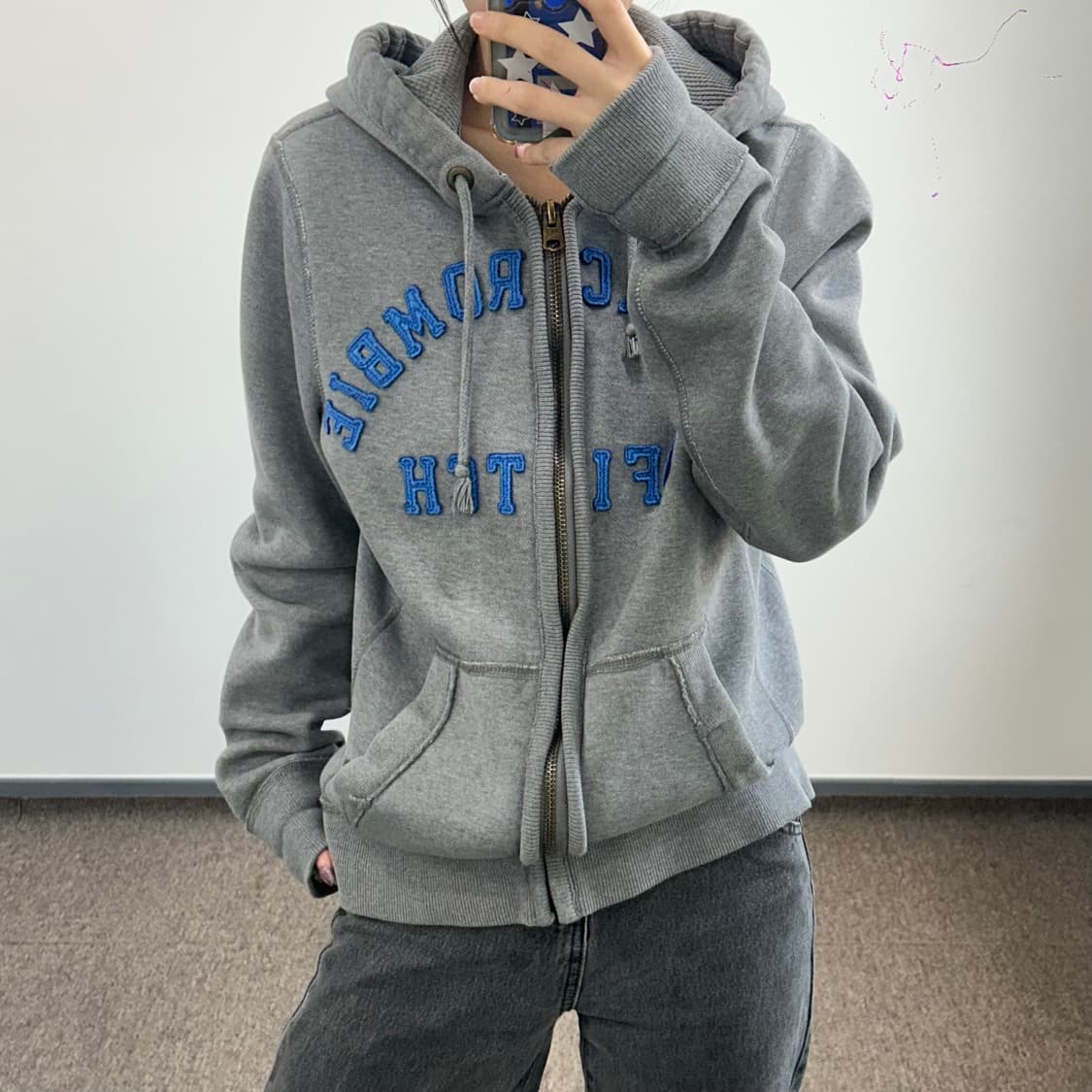 Abercrombie 아베크롬비 블루 스펠아웃로고 그레이 후드집업 상품이미지2