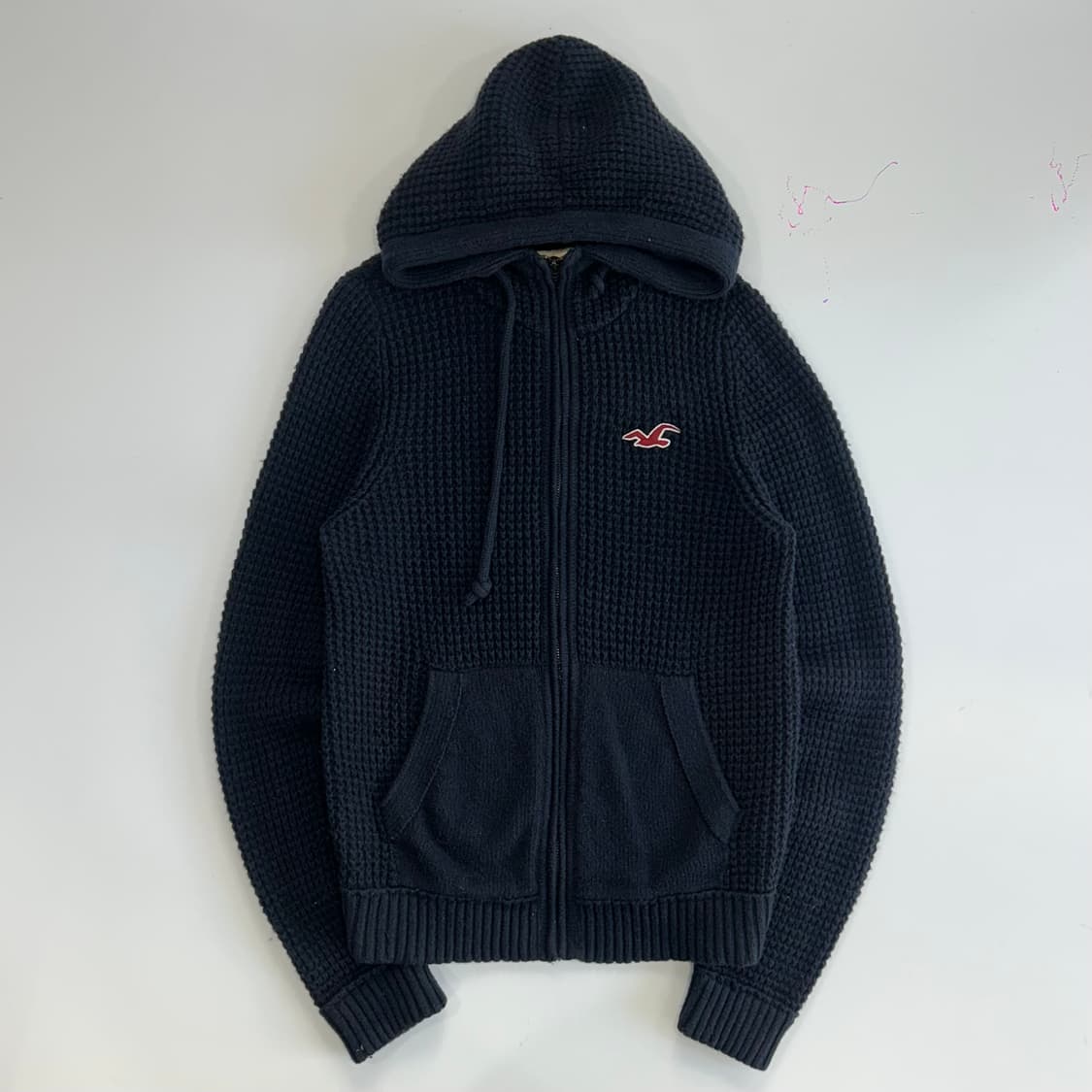 Hollister 홀리스터 와플 니트 네이비 후드집업 상품이미지3