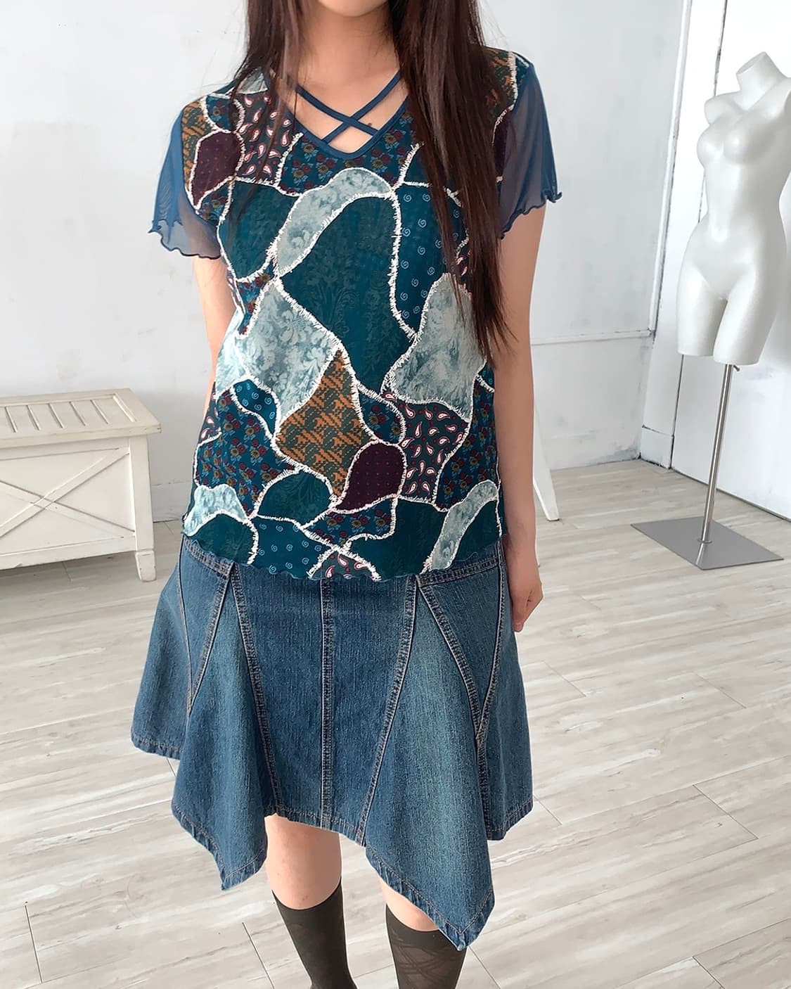 Pocket Detail Flared Denim Midi Skirt 상품이미지4