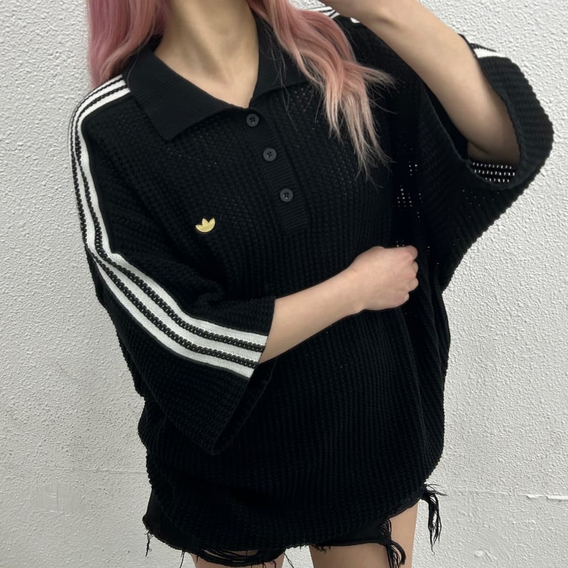 아디다스 골드 브로치 블랙 네트 카라 반팔 2XL 상품이미지2