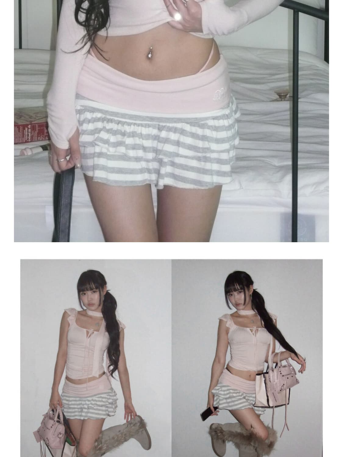 리뉴얼버전) 엔젤넘버555 스트라이프 캉캉 스커트 핑크 상품이미지1