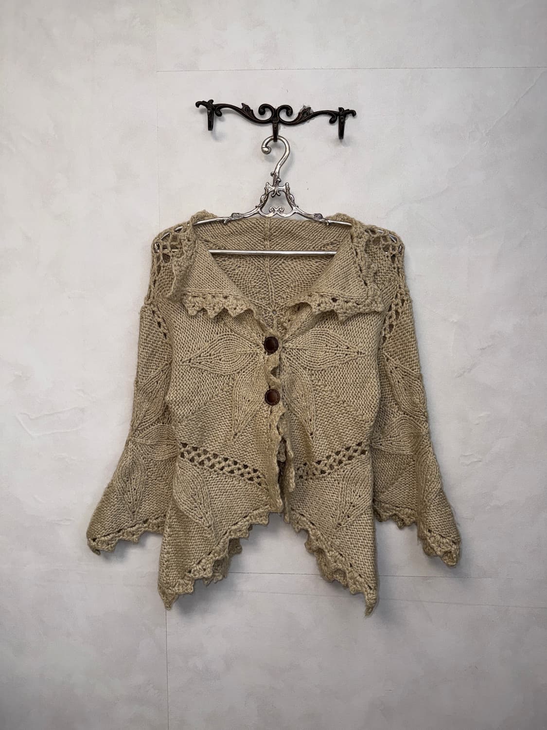 Beige bohemian flower crochet wool 가디건 상품이미지3