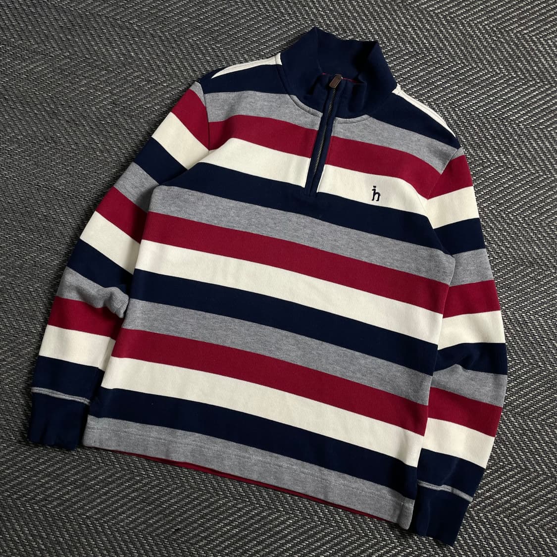 Hazzys 스트라이프 니트 카라 긴팔 반집업 티셔츠y 4730 상품이미지1