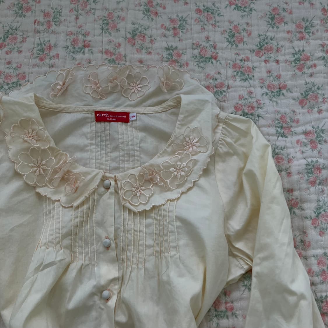 빈티지 어스뮤직 베이비 옐로우 플라워 넥 셔츠 949 y2k 스트릿 갸루 상품이미지5