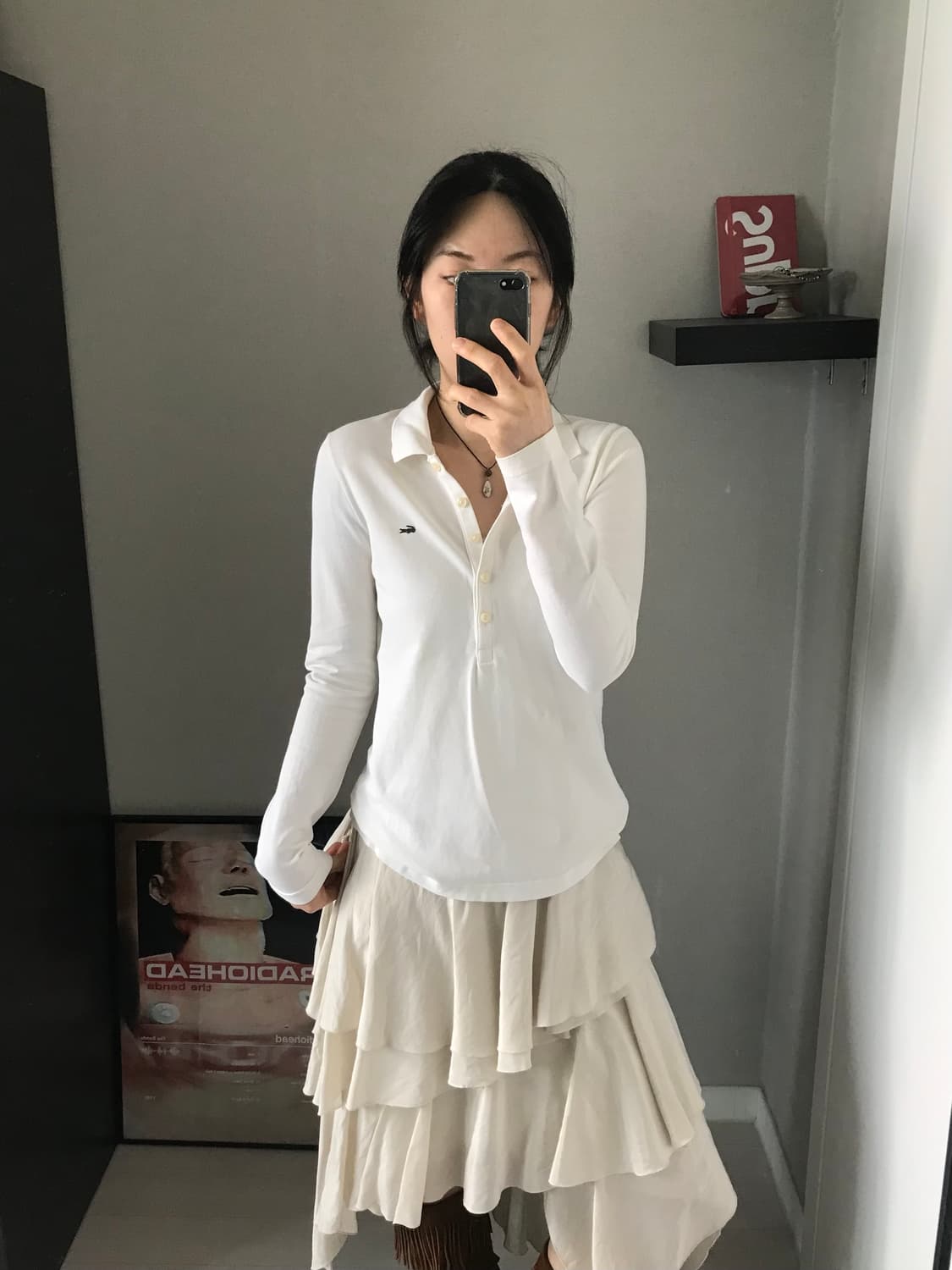 라코스테 미니로고 여성 긴팔 카라티 화이트  상품이미지3