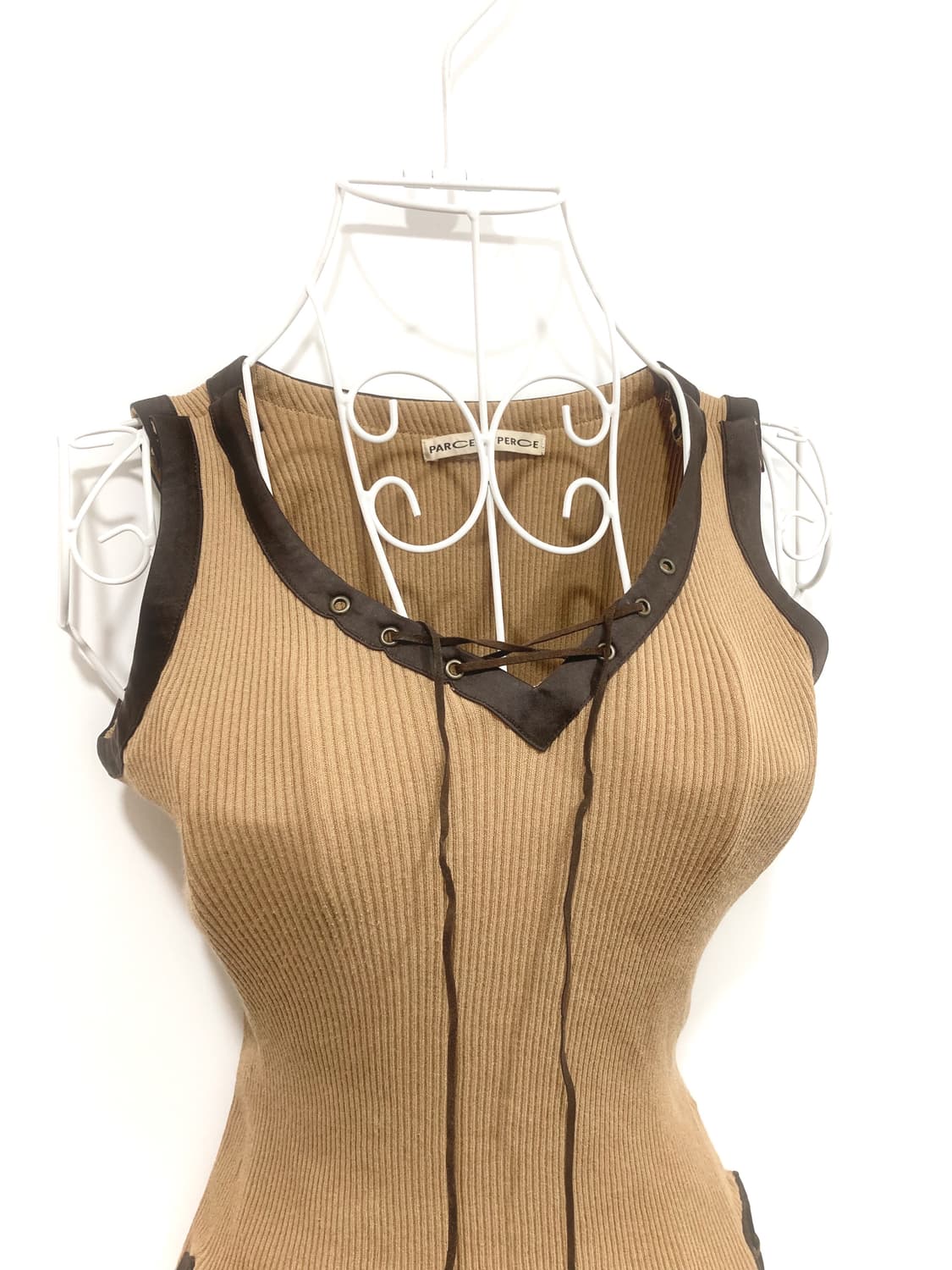 y2k eyelet lace-up brown sleeveless 상품이미지2