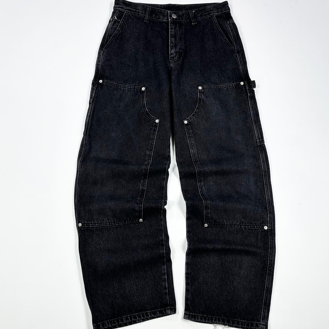 30 VTG 빈티지 세미 와이드 더블니 흑청 카펜터 데님팬츠 상품이미지2