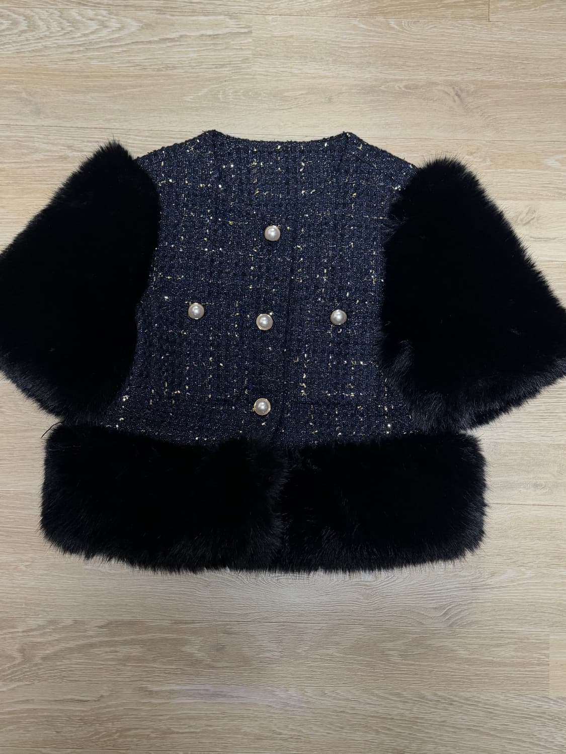 네이비 트위드 퍼 자켓 상품이미지2