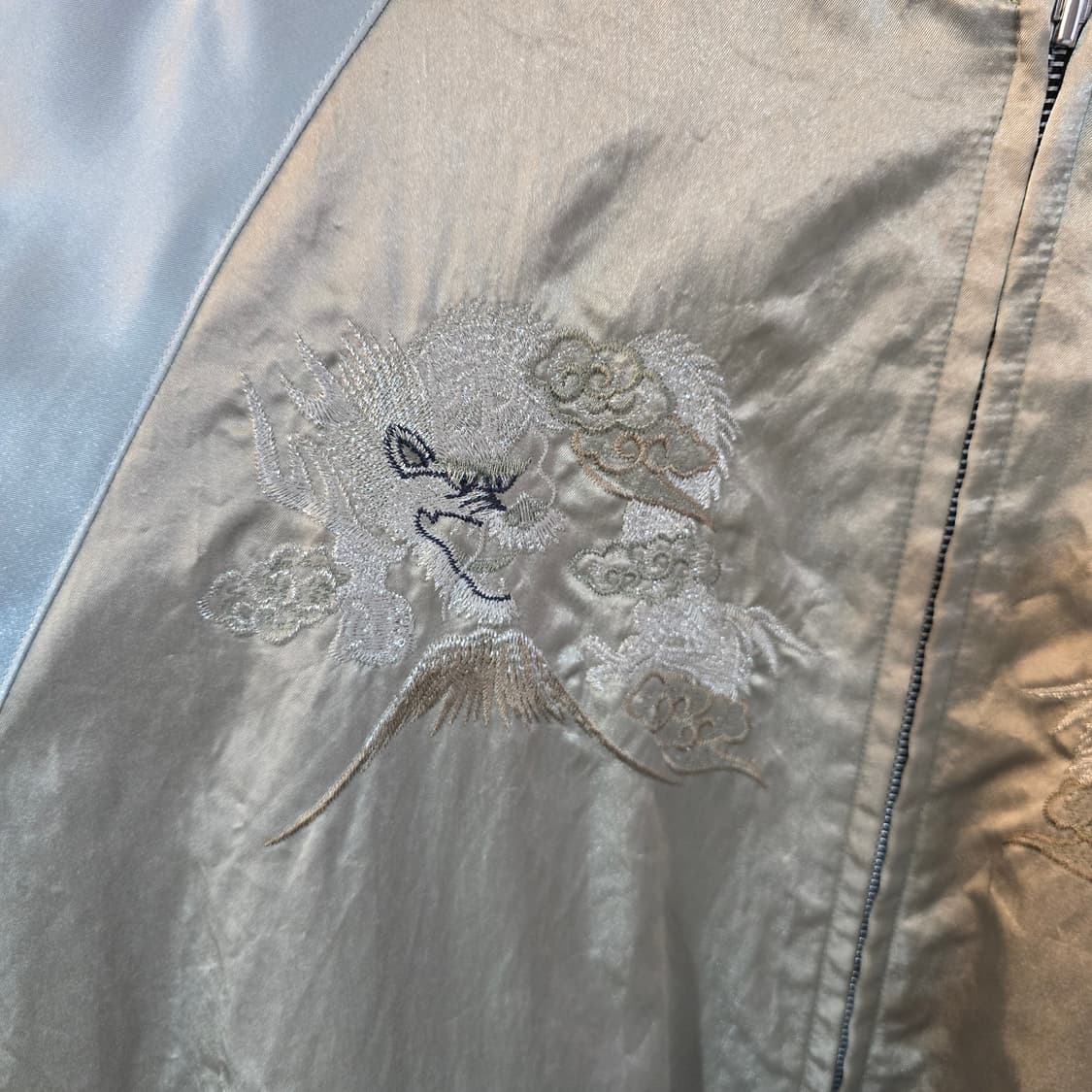 일본 빈티지 스카잔 자켓 용 자수 실버 새틴 양면 자켓 LL 상품이미지4