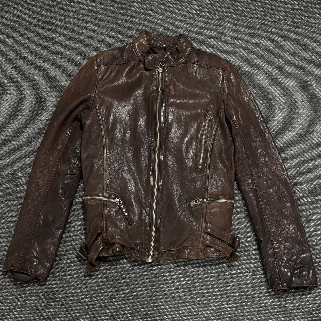 Vegetable sheepskin slim jacket brown 상품이미지1