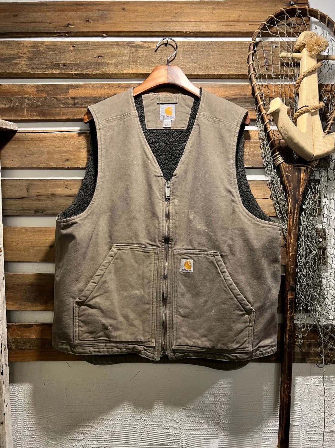 [L]칼하트 USA 빈티지 페인팅 차콜 캔버스 워크 베스트 상품이미지1