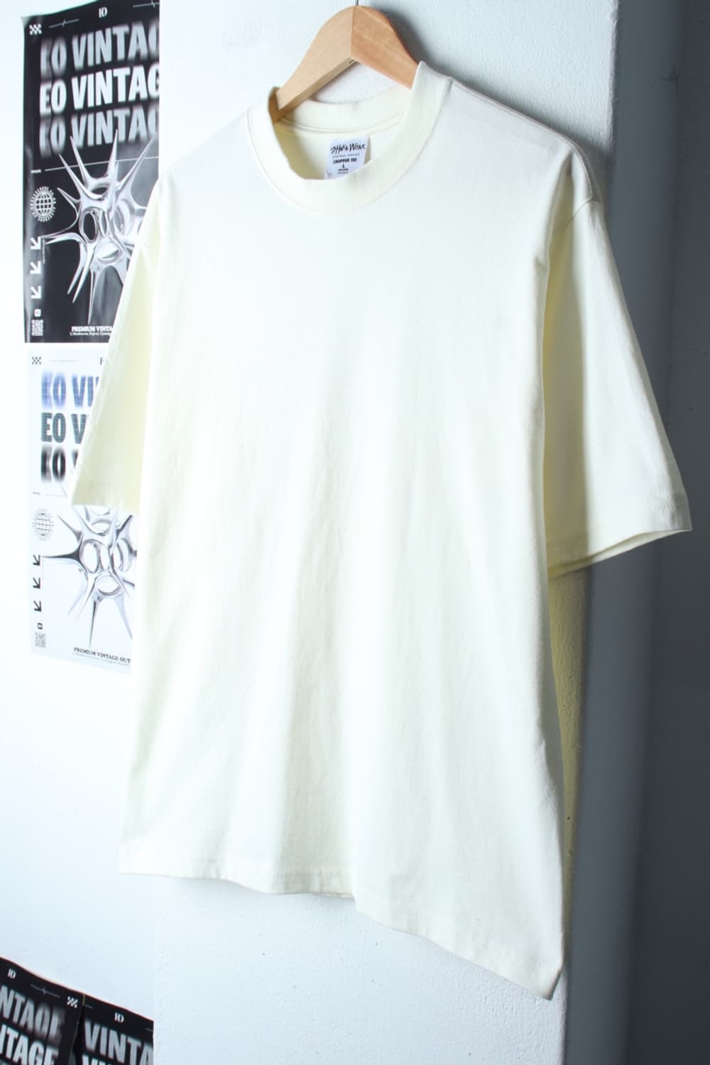 (L-XL) 샤카웨어 반팔 티셔츠 USA 아이보리 크롭 무지-7B54 상품이미지1