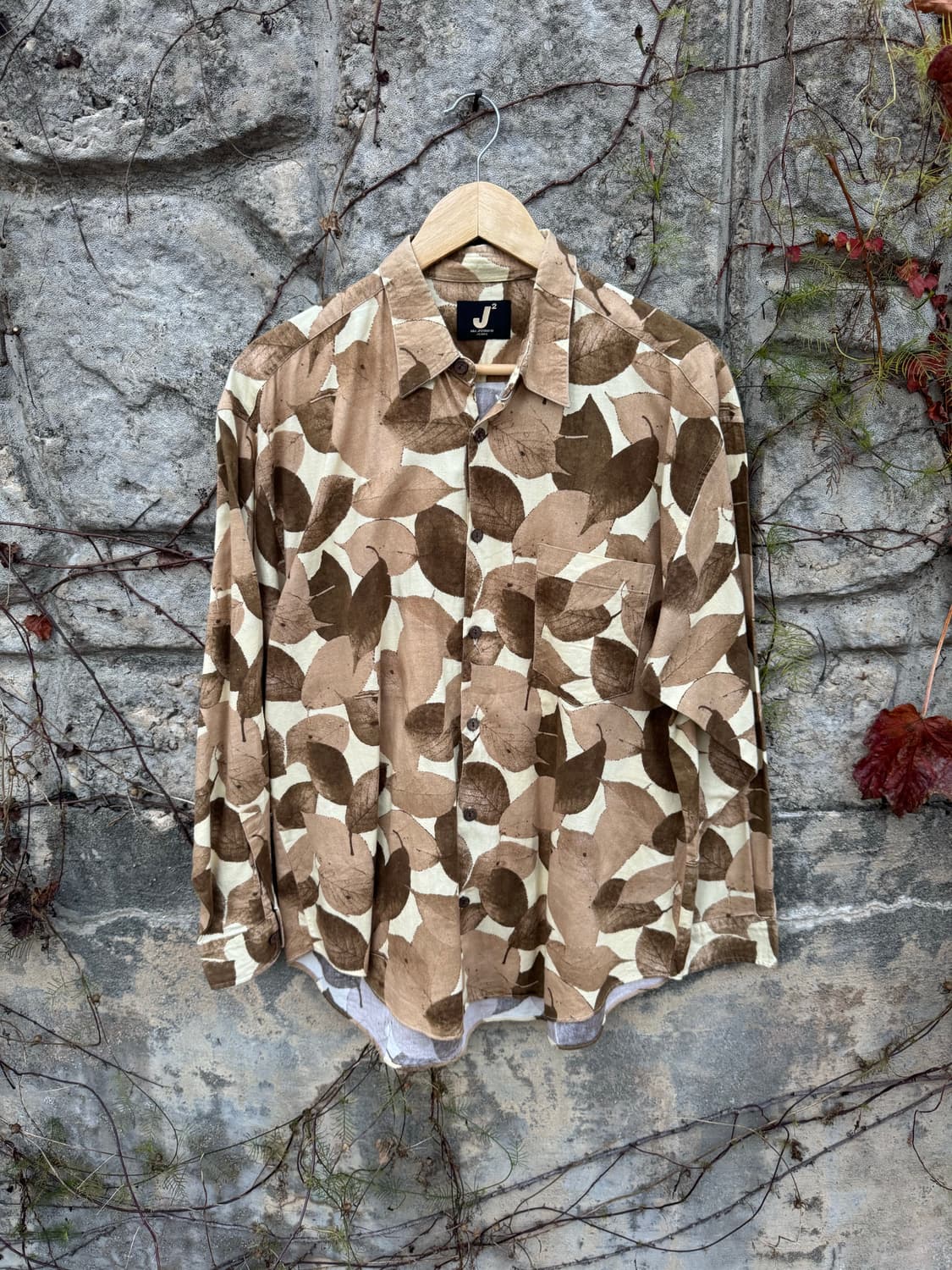 일본 빈티지 코튼 100 낙엽 에스닉 패턴 셔츠 상품이미지1