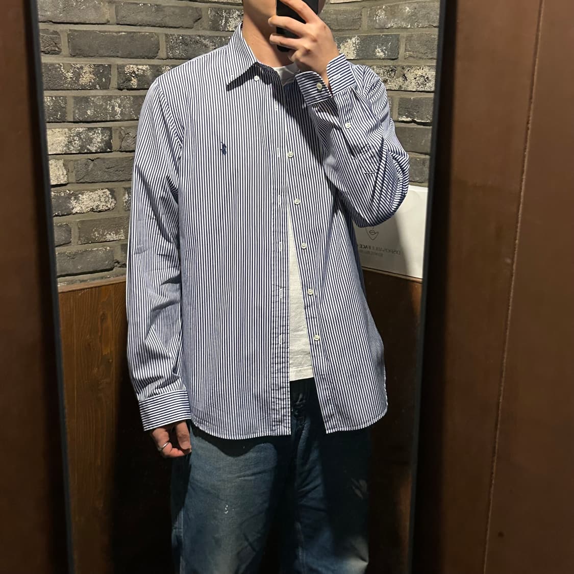 XL) 폴로 랄프로렌 클래식 블루 스트라이프 포플린 셔츠 상품이미지8