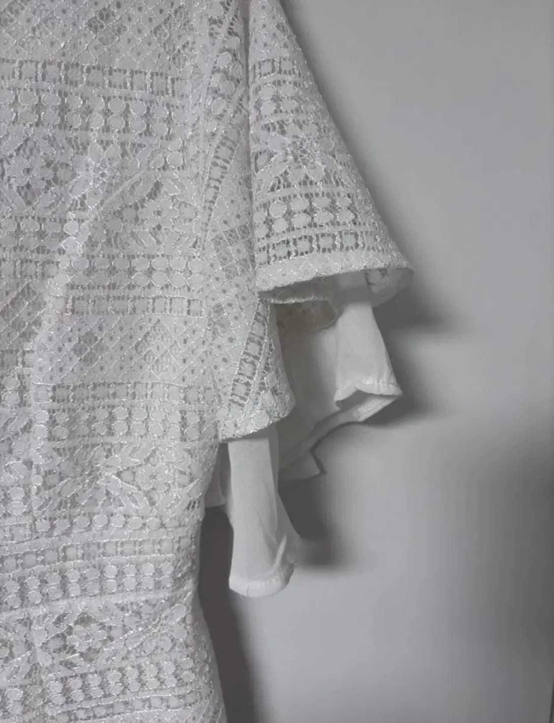 레이스 러플 반팔 시스루 슬림 화이트 롱원피스 브라이덜샤워 웨딩드레스 상품이미지9