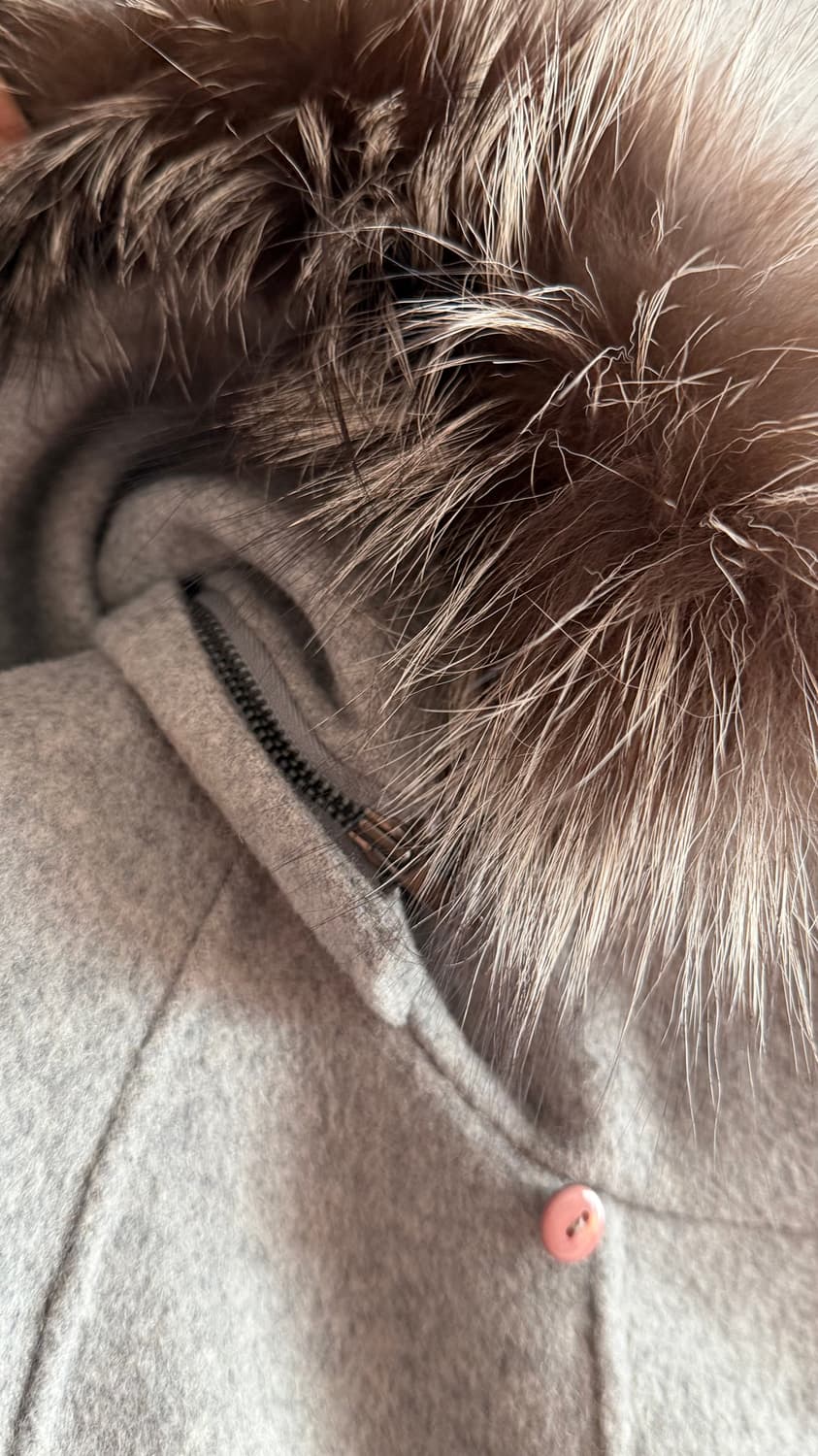 더아이잣 폭스 퍼 여우털 후드 탈부착 그레이 울 블렌드 케이프 코트 망토 상품이미지9