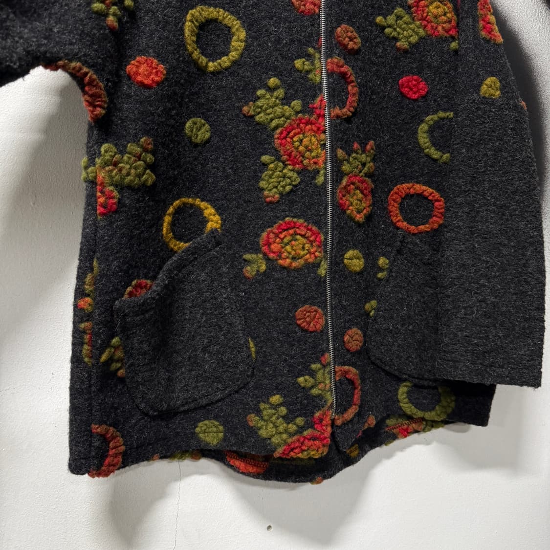 VTG 빈티지 이탈리 울 혼방 자수 디테일 후드 니트 집업 상품이미지4