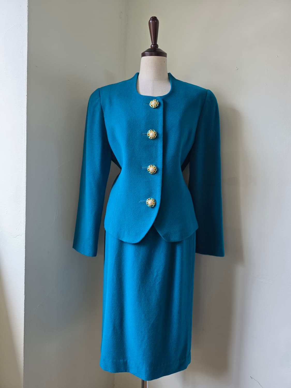 울 캐시미어 에메랄드 청록 셋업 상품이미지1