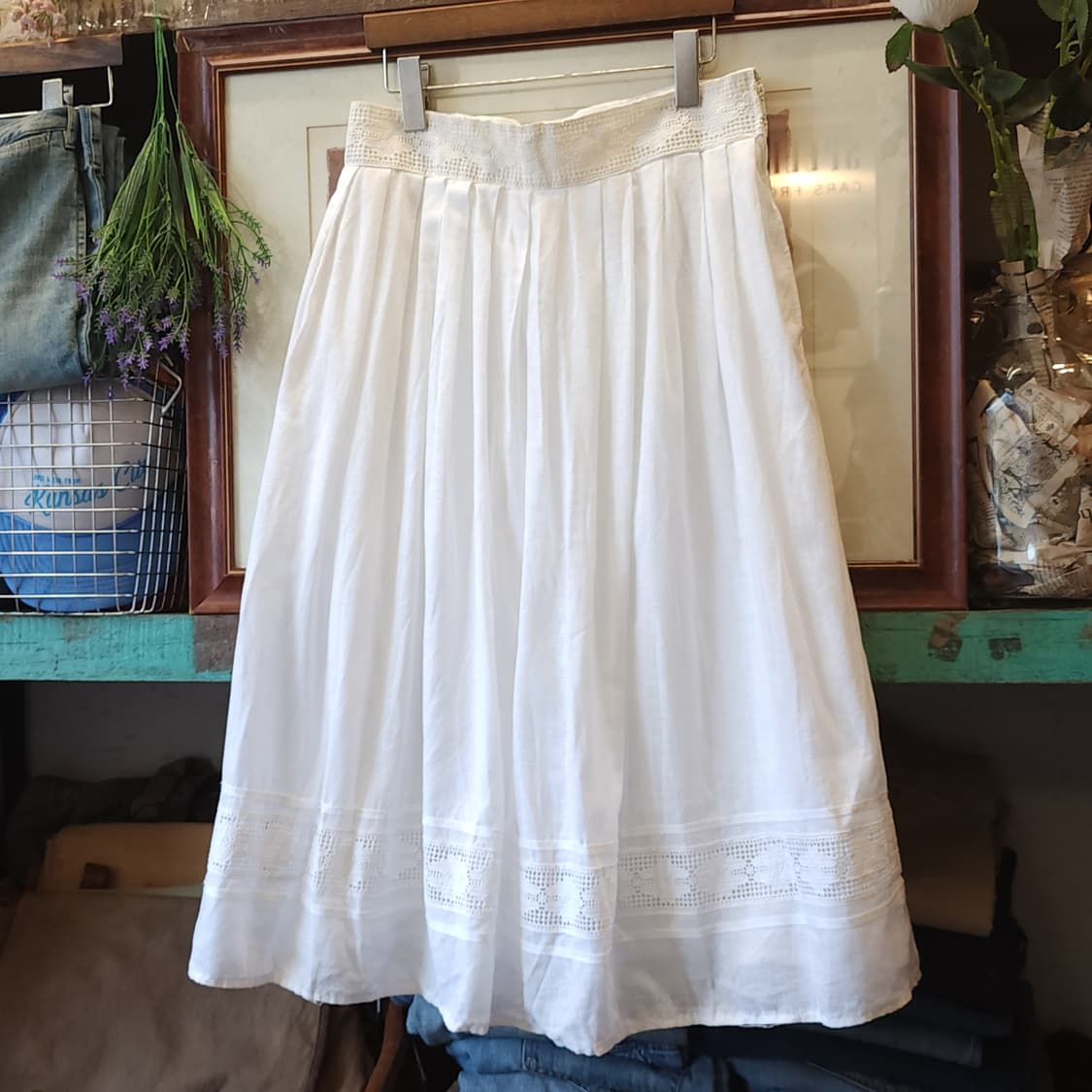 90s 빈티지 스커트 유럽  화이트 스커트 로맨틱 화이트 프릴 상품이미지2