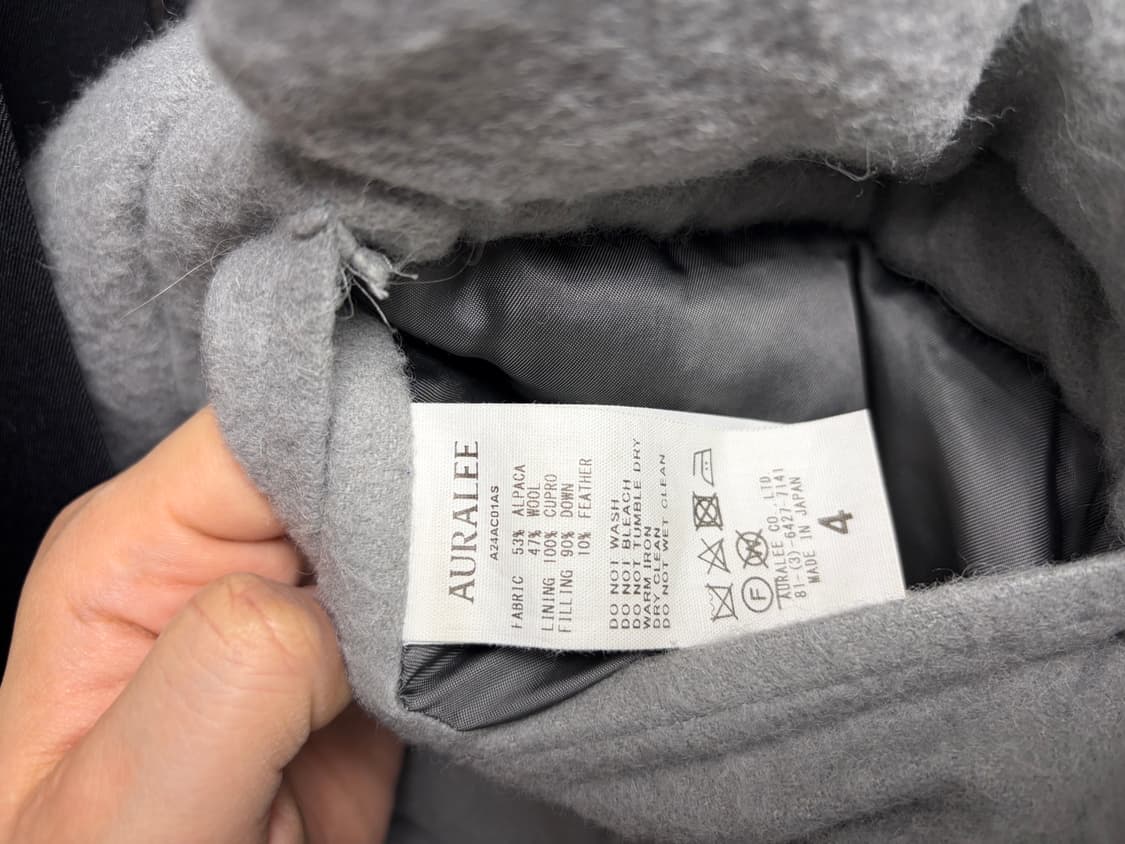 오라리 24AW 브러쉬드 알파카 울 다운 블루종 패딩 그레이 4사이즈 상품이미지3